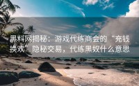 黑料网揭秘：游戏代练商会的“充钱换欢”隐秘交易，代练黑奴什么意思